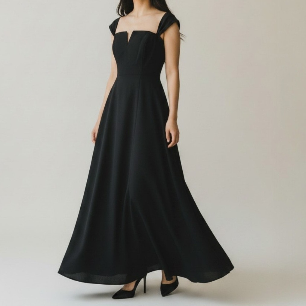 Dessy Collection Black Cap Sleeve Formal Maxi Dress Women's Size 12r Nwt